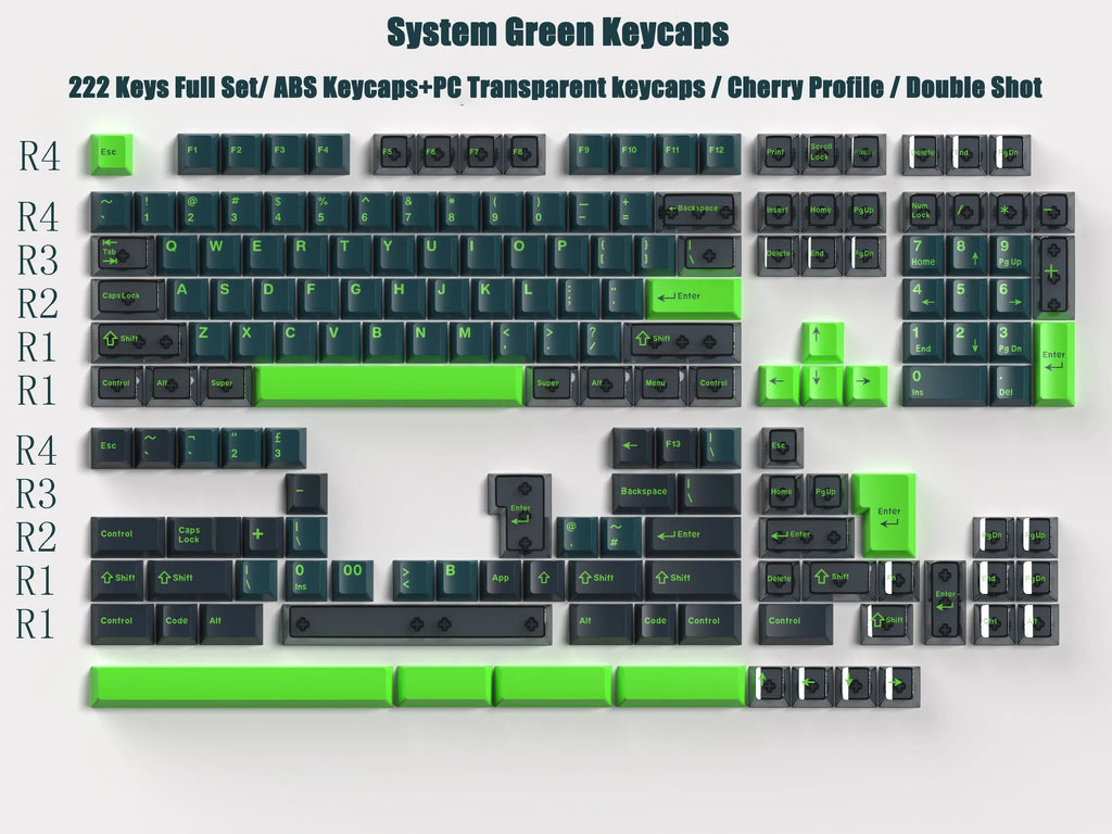 Cherry Profile 222 Keys ABS Keycaps Transparent PC Keycaps Double Shot Keycaps for Gateron MX Switches Mechanical Keyboard