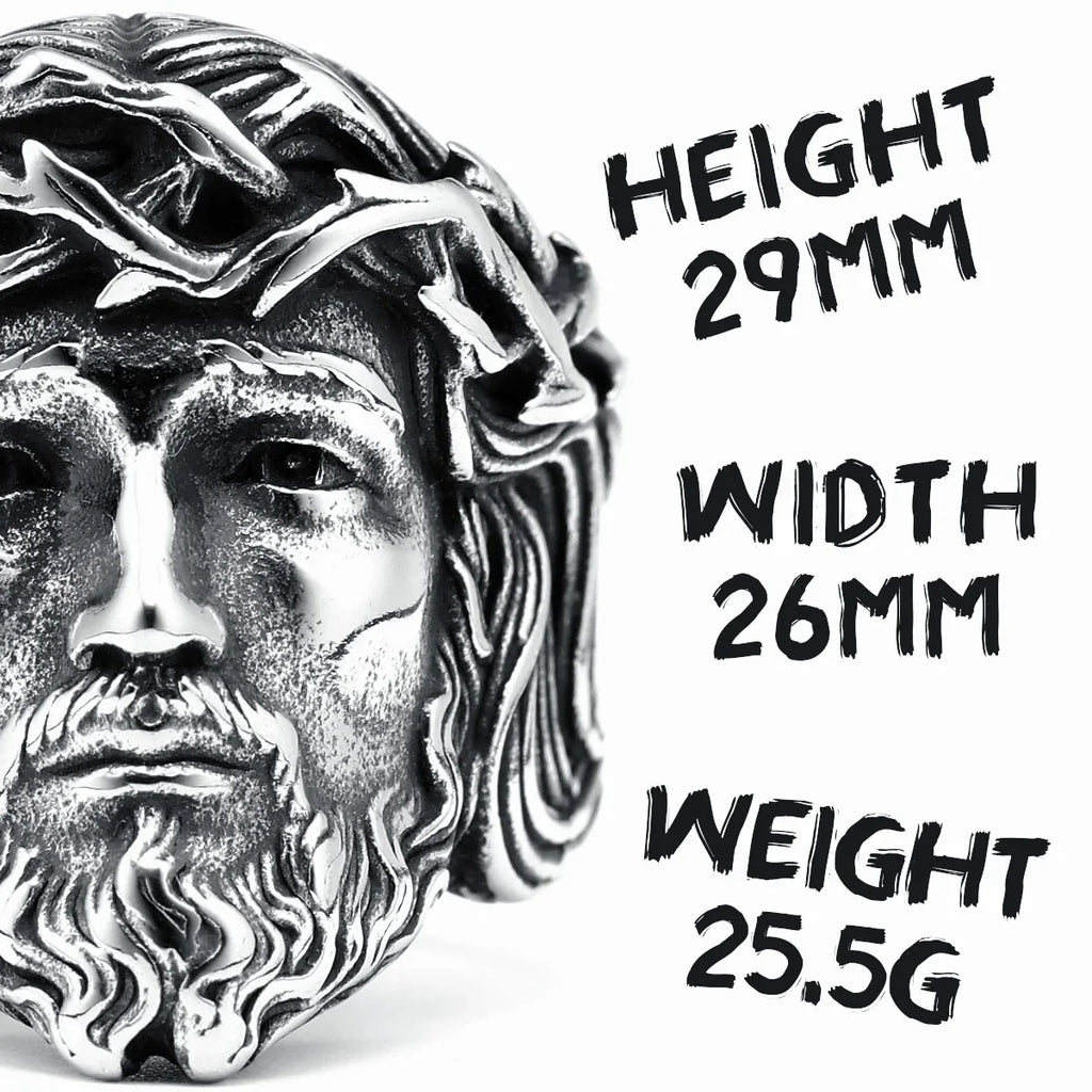 316L Stainless Steel Men Ring Christian Jesus Face Rings Religion Amulet Punk Rock for Male Biker Boyfriend Jewelry Best Gift
