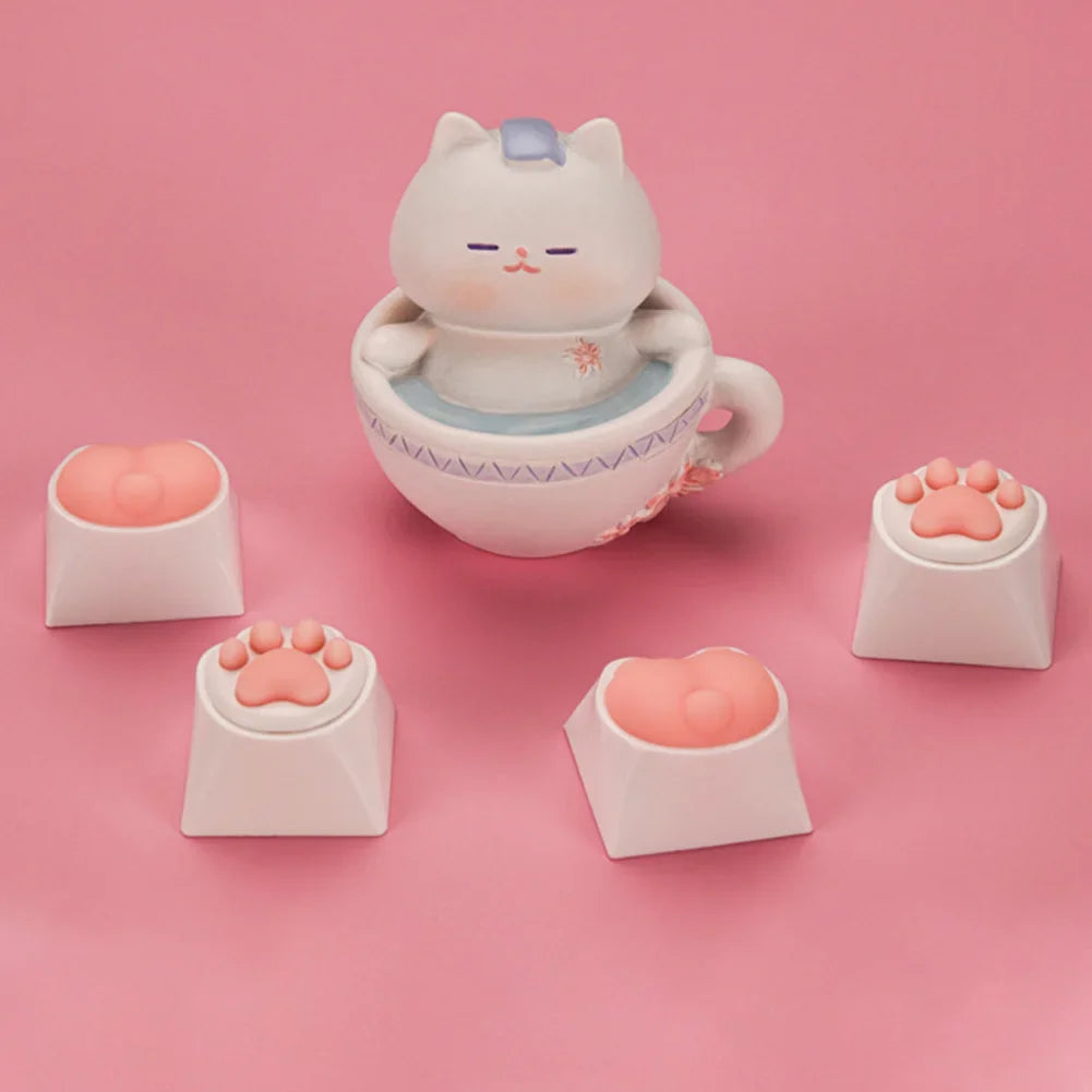 4Pcs Girl Mechanical Keycap 3D Anime Pink Keyboard Cross Axis Personalized Cat Paw Keycap Keyboard Decoration