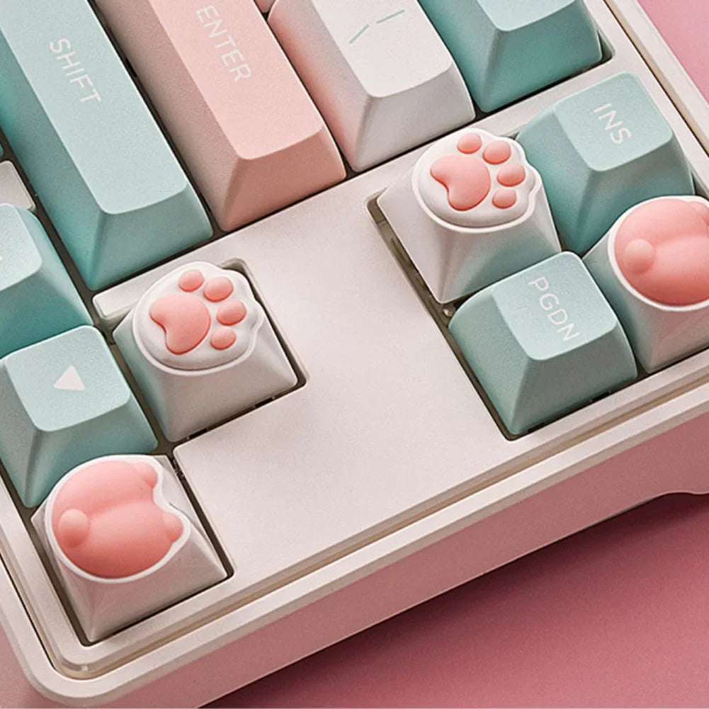 4PCS Cute Cartoon Silicone Cat Paw Keycap DIY Handmade Personalized Mechanical Keyboard Dedicated PBT Keycap