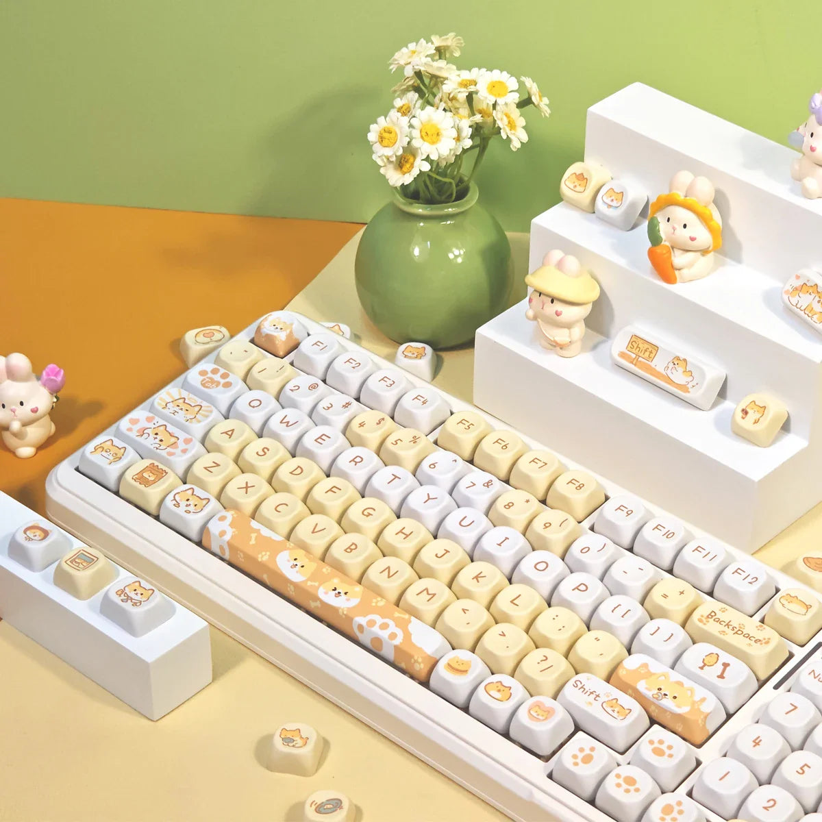 95 Keys artoon Cute Puppy Cat Kitty Keycaps GMK PBT Keycap MOA Profile Dye Sublimation For  DIY Mechanical Keyboard Girls Gift