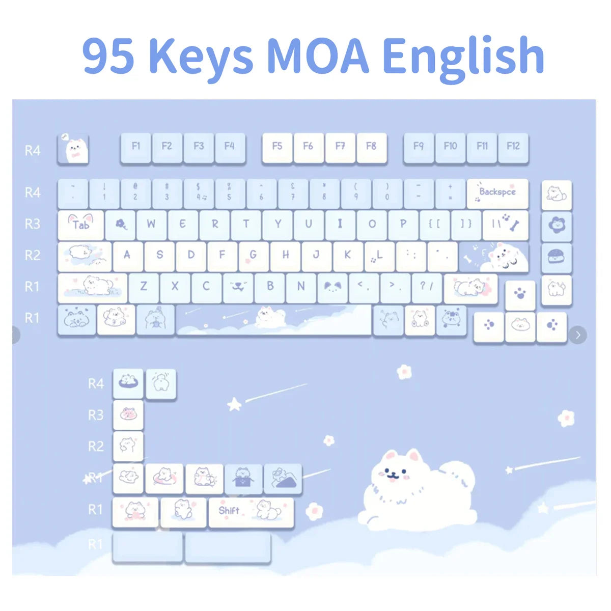 95Keys MOA Profile Keycaps Cartoon Dog Cat Theme PBT Key Caps for GMK67 GMK87 61/64/68/84/75/87 Keys Gaming Mechanical Keyboard