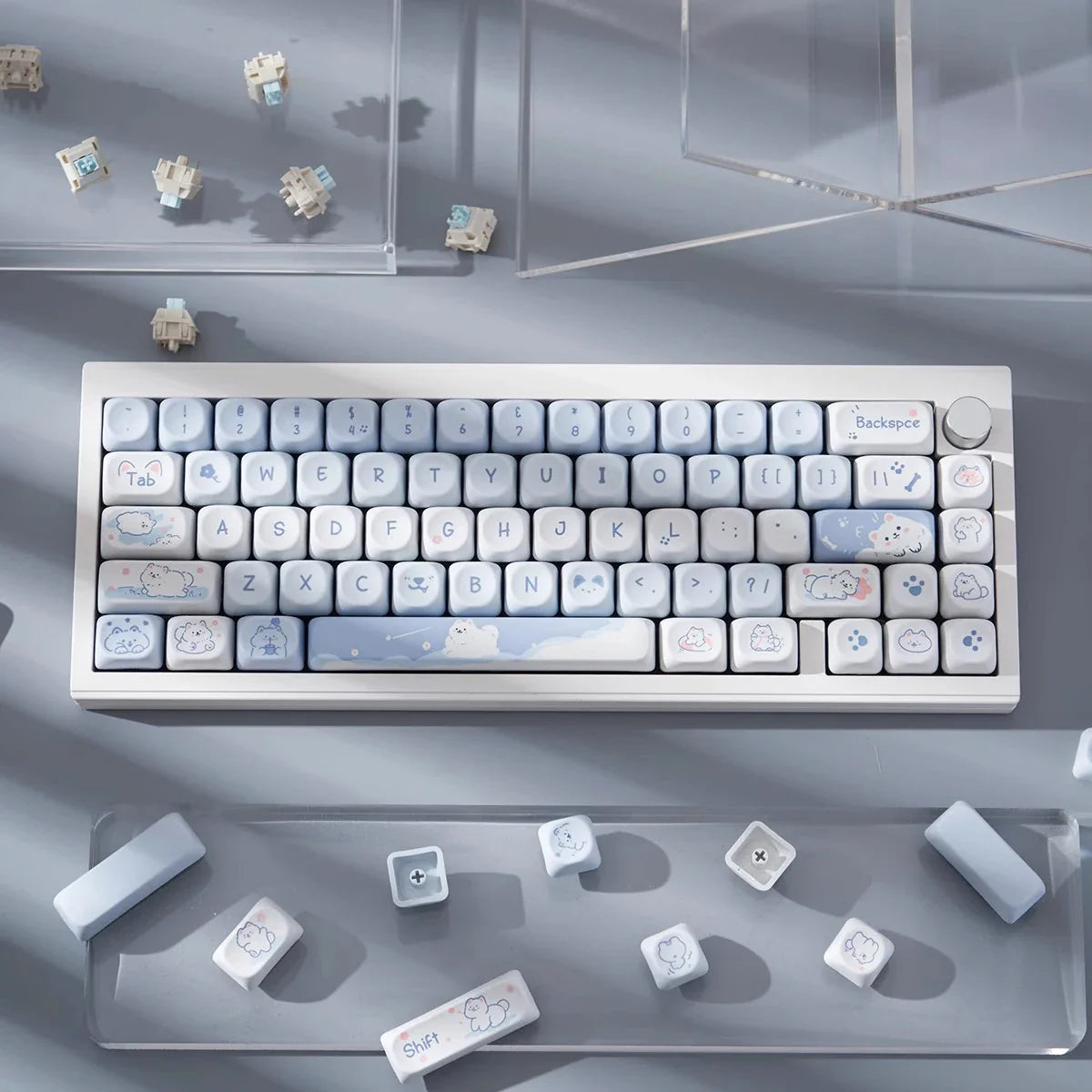 95 Keys artoon Cute Puppy Cat Kitty Keycaps GMK PBT Keycap MOA Profile Dye Sublimation For  DIY Mechanical Keyboard Girls Gift