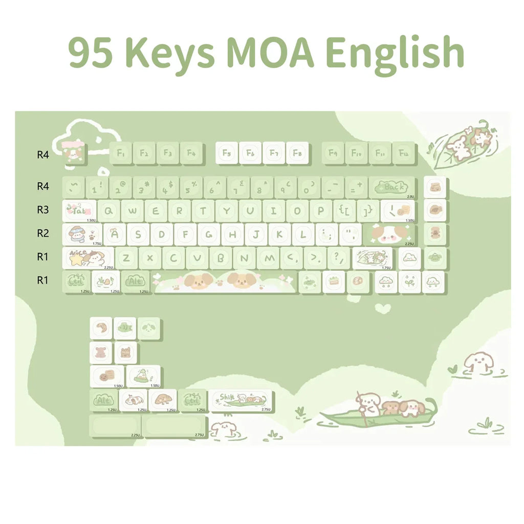 95 Keys artoon Cute Puppy Cat Kitty Keycaps GMK PBT Keycap MOA Profile Dye Sublimation For  DIY Mechanical Keyboard Girls Gift