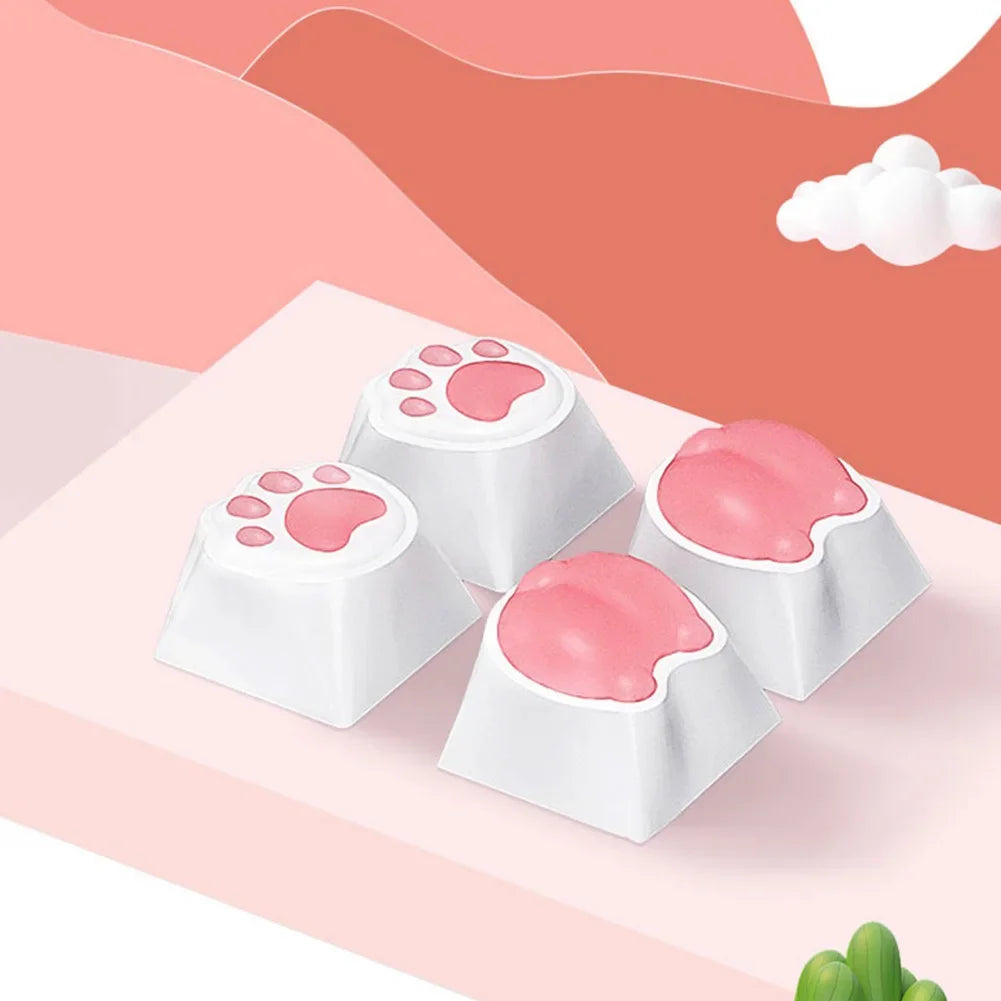 4PCS Cute Cartoon Silicone Cat Paw Keycap DIY Handmade Personalized Mechanical Keyboard Dedicated PBT Keycap