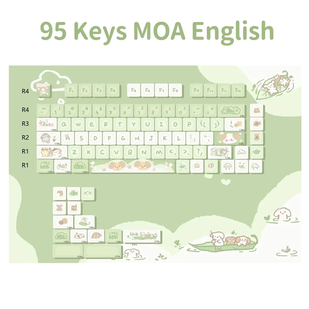 95Keys Cute Keycaps MOA Profile Cat Theme PBT Key Caps Pink Blue Puppy keycap for GK61 RK836 MX Switches Mechanical Keyboard