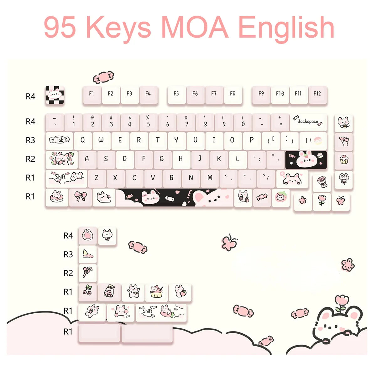 95 Keys/Set Key Caps Cartoon Puppy Cat Kitty MOA Profile PBT for DIY Custom Mechanical Gaming Keyboard Keycap Dye Sublimation